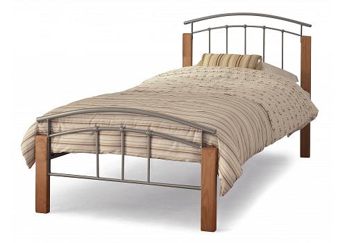 3ft Standard Single Silver Grey Metal & Wood Bed Frame 1